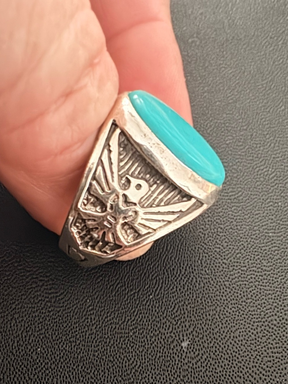 Turquoise Stone Men's Signet Ring - Sterling Silver size 8